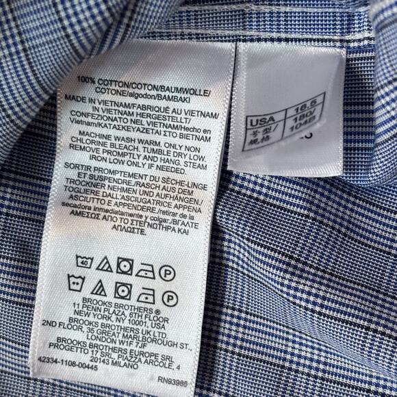 Brooks Brothers 1818 Blue Plaid Spread Collar No Iron Button Down Shirt Large - Picture 8 of 8